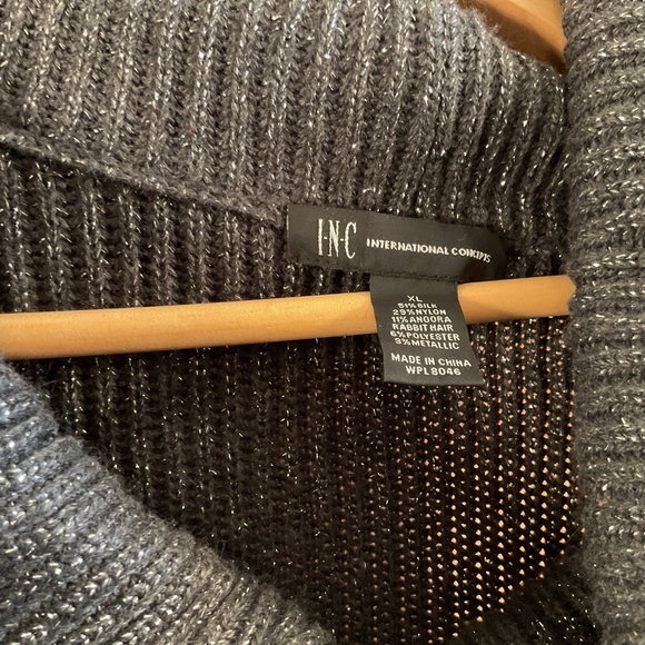 INC BRAND black and silver short sleeve cow neck sweater dress - Picture 2 of 5